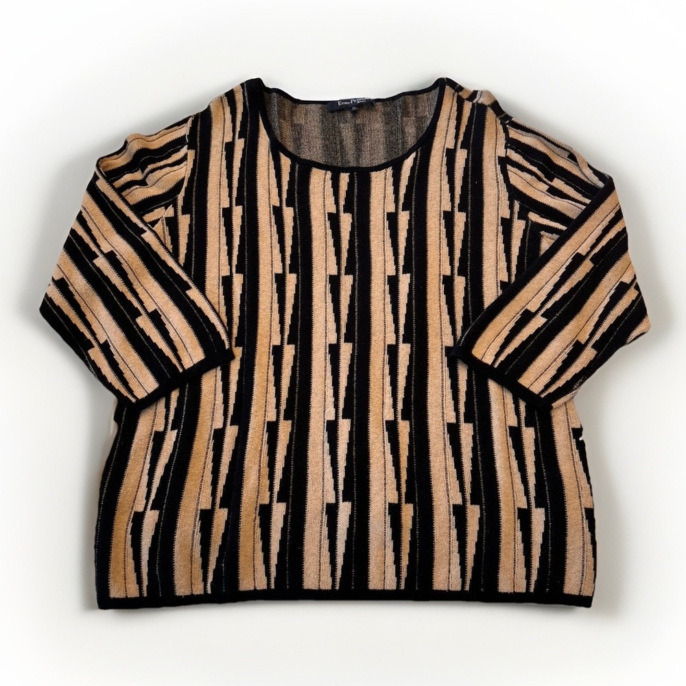 Vintage Evan Picone Women's Sweater Size 2X Brown & Black Geometric Design